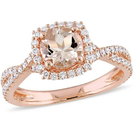 Tangelo 1 Carat T.G.W. Morganite and 1\/2 Carat T.W. Diamond 14kt Rose Gold Crossover Split Shank Tangelo 1 Carat T.G.W. Morganite and 1\/2 Carat T.W. Diamond 14kt Rose Gold Crossover Split Shank